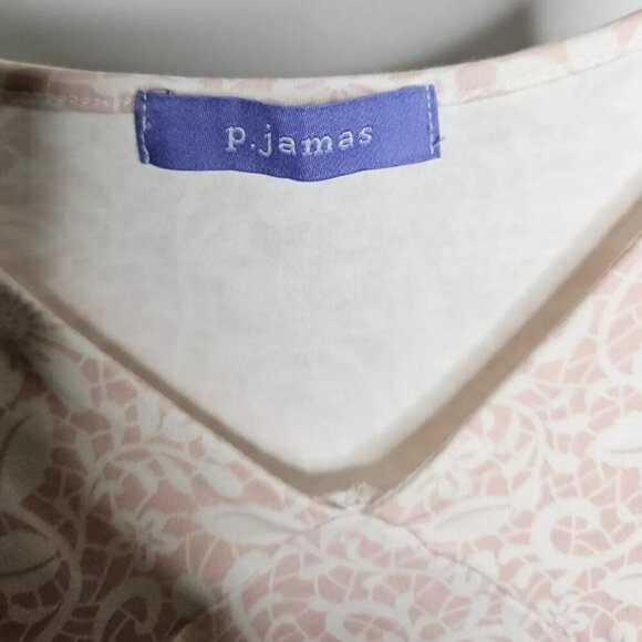 P.JAMAS Pima Cotton Short Gown White Pink Flowers Sleeveless Sz Large - Picture 6 of 7